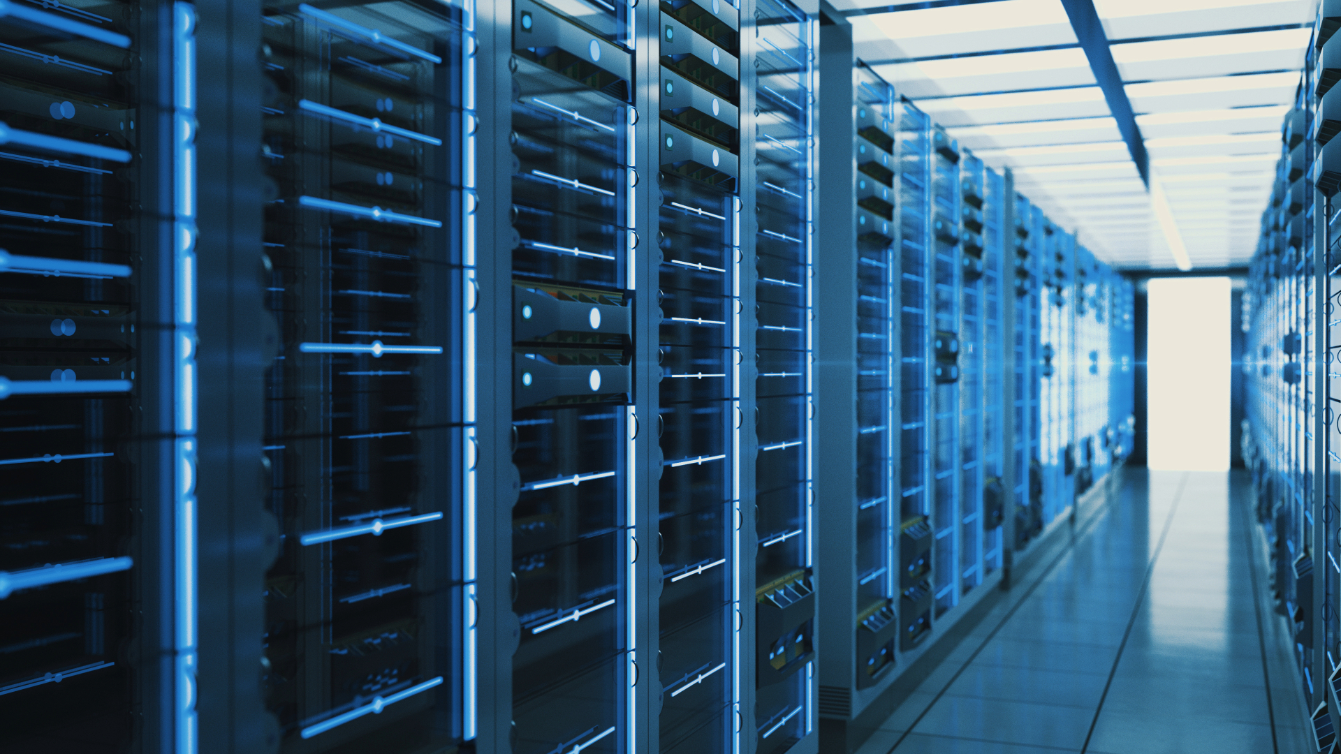 View looking at servers within a data center