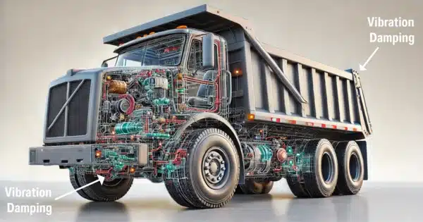 x-ray of dump truck highlighting vibration damping